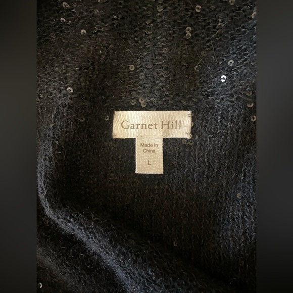 Garnet Hill Black Open Front Sequin Knit Cardigan Sweater L Alpaca Wool Blend - Picture 6 of 8
